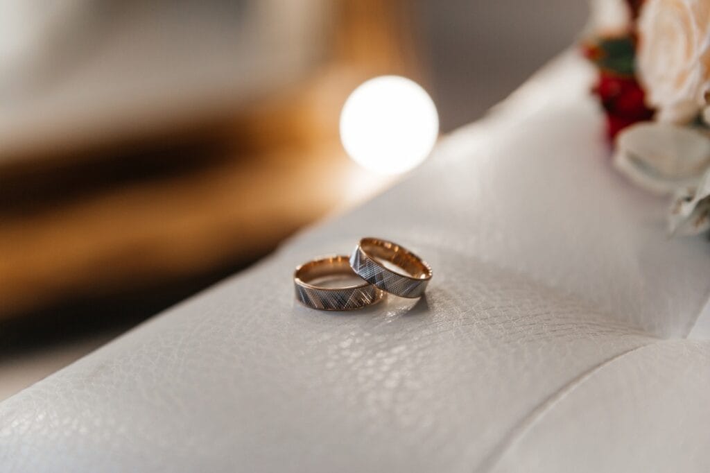 gold wedding rings lying on a white leather chair 2025 01 09 01 04 28 utc