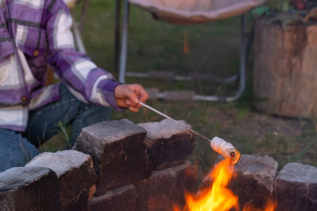 a girl in a plaid shirt roasts marshmallows on a f 2026 01 05 23 23 34 utc